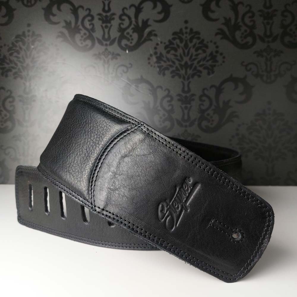 Leder Bassgurt in schwarz mit Polster und in 9 cm breite