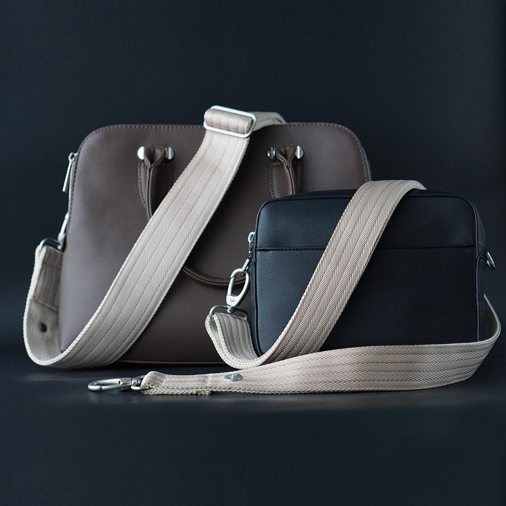 Schultergurt und Taschenriemen in verschiedenen Breiten 50 mm  und 38 mm aus Nylon mit edlem Schimmereffekt auf hochwertigen Leder Handtaschen