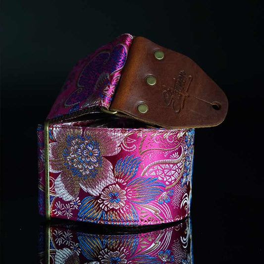 Bester Bassgurt Gitarrengurt breit in 8 cm mit Blumen Muster in pink