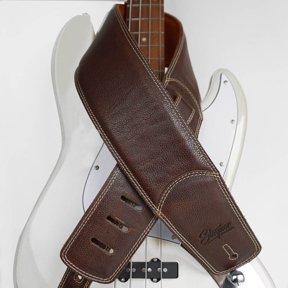 Leather Bass Strap with Padding | 9 cm | Grainy Coffee Deluxe