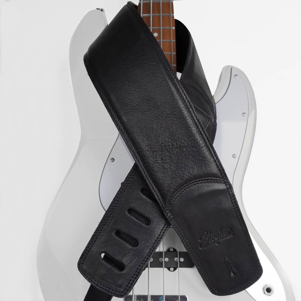 Leather Bass Strap with Padding | 9 cm | Grainy Black Deluxe