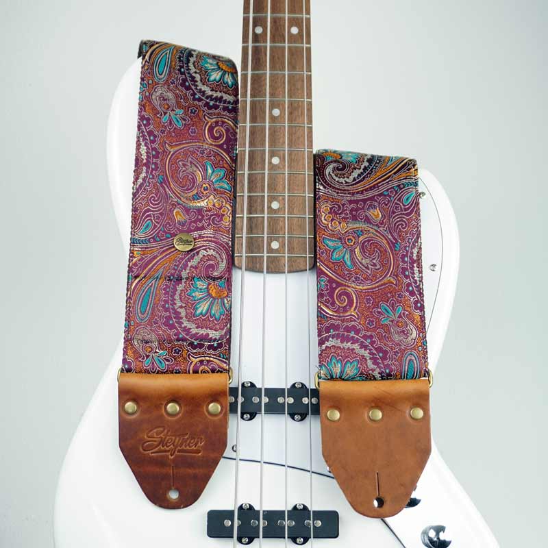 Bester Bassgurt 8 cm breit in pink mit Paisley Design auf E bass