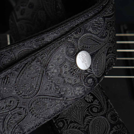 Gitarrengurt schwarz - Luxury Black Paisley (silber)