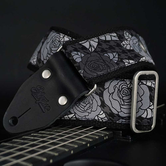 Retro Guitar Strap Black - Wild Rose