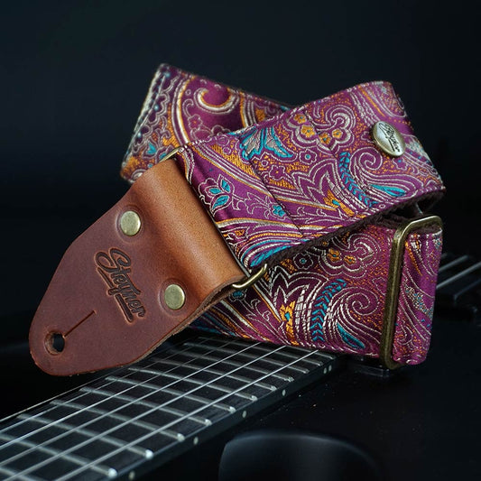 Paisley guitar strap pink - Indian Sunset
