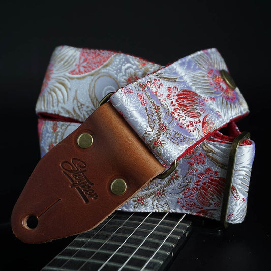 gitarrengurt weiss edel mit blumen muster