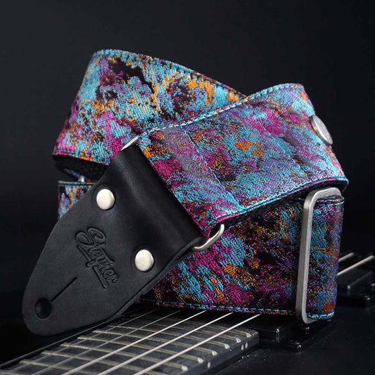 Guitar strap blue - purple - Cosmic Nebula