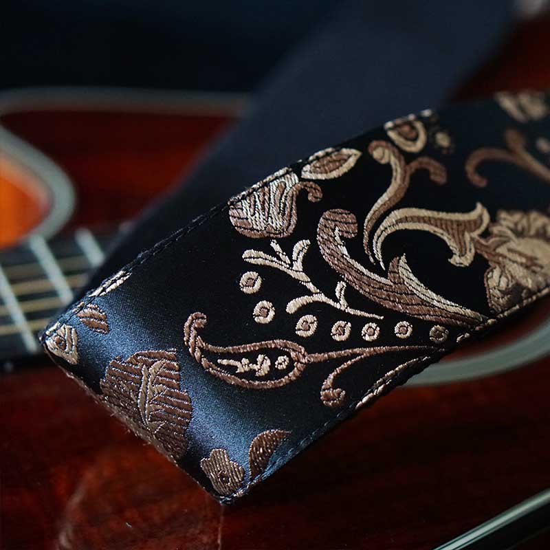 Guitar strap black - Luxury Rose Black 50 mm (black-gunmetal)