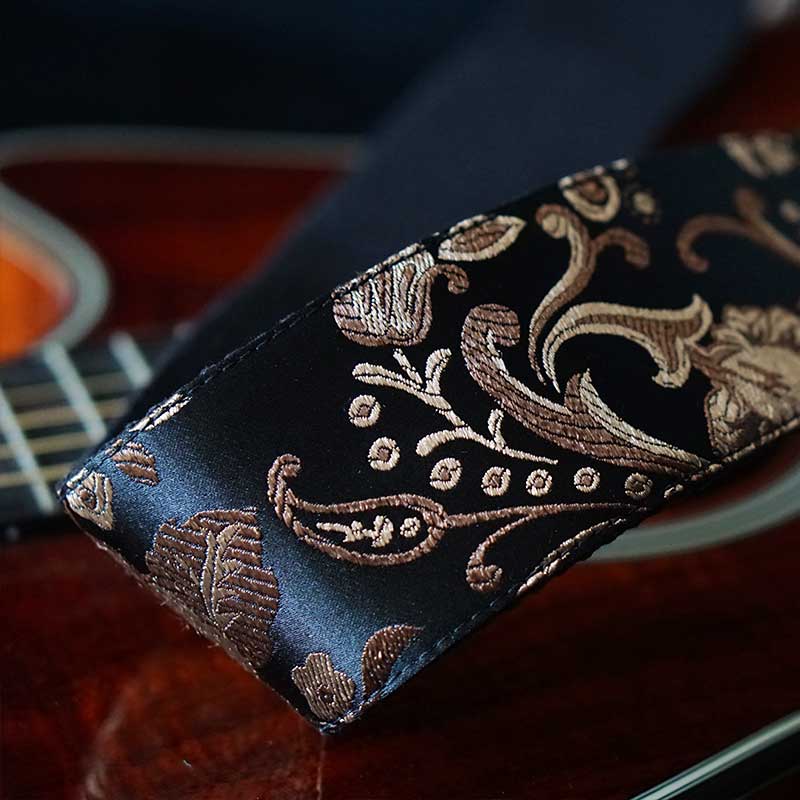 Sangle de guitare noire - Luxury Rose Black 50 mm (noir-gunmetal)