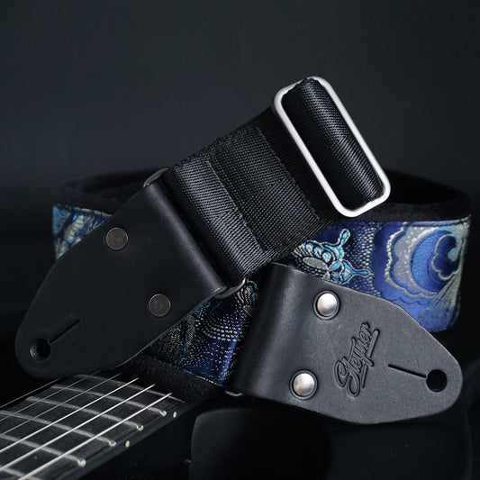 Padded Guitar Strap Blue - Eastern Reef (Silver-Black)