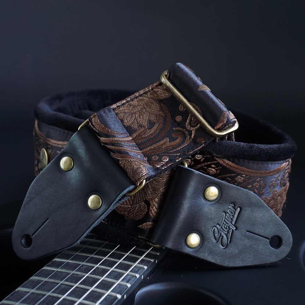 Padded Guitar Strap Black - Luxury Rose (Brass-Black)