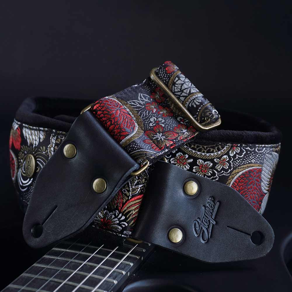 Padded Guitar Strap Black - Tropical Nights (Brass-Black)