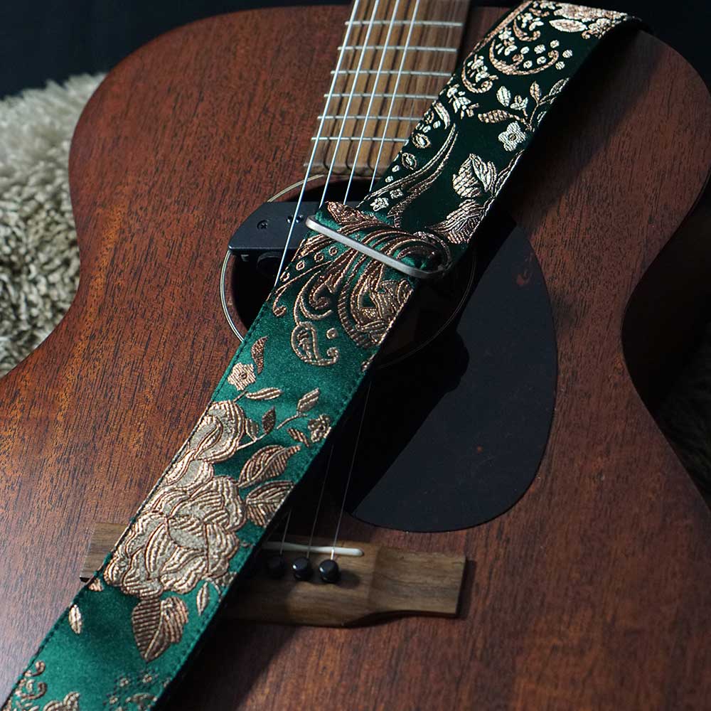 Guitar Strap Green- Luxury Rose Green