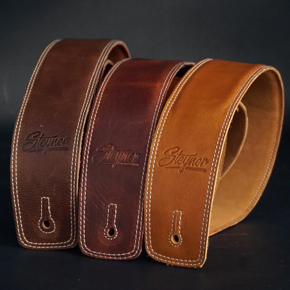 Padded Leather Guitar Strap - Grainy Chestnut Deluxe
