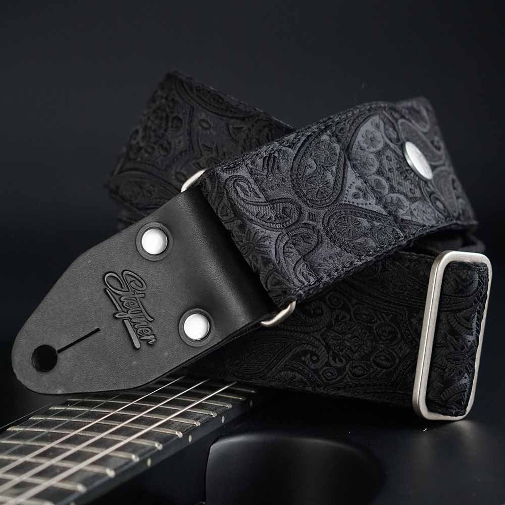 Guitar strap black - Luxury Black Paisley (silver)