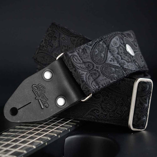 Sangle de guitare noire - Luxury Black Paisley (argent)