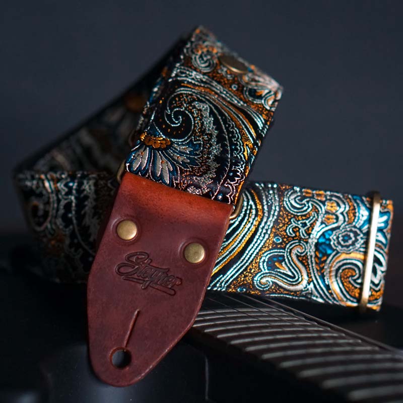 Luxus Deisgner Gitarrengurt mit Paisley Muster schwarz und Glitzer