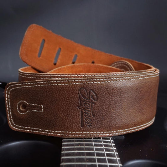 Padded Leather Guitar Strap - Grainy Coffee Deluxe