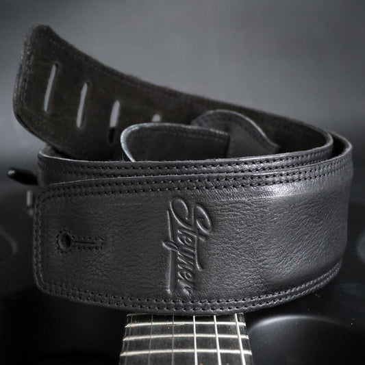 Leather Guitar Strap Grainy Black Deluxe