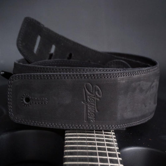 Leder Gitarrengurt Nubuk Deluxe Black