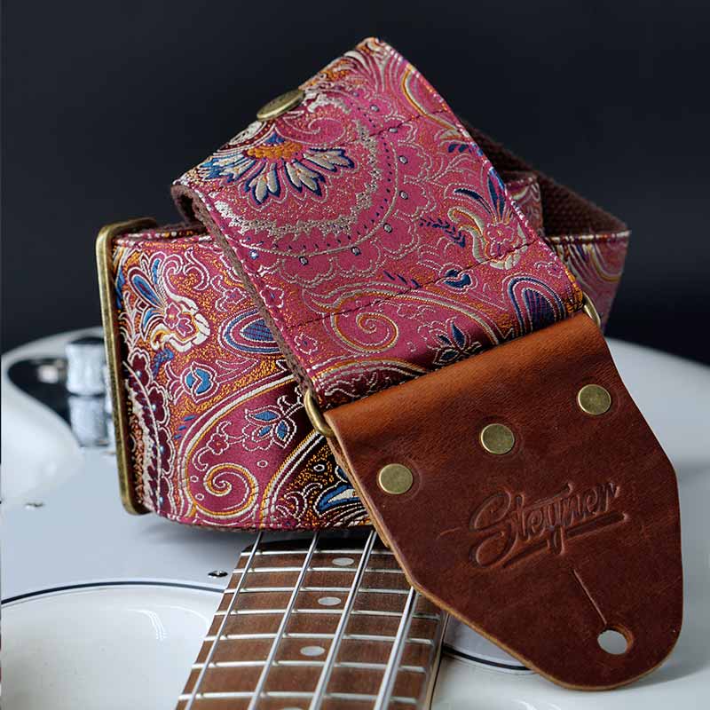 Pinker paisley Luxus Bassgurt in 8 cm Breite handgefertig in Deutschland