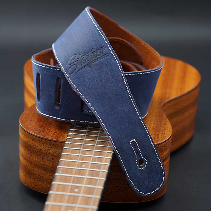 Premium Ukulelengurt Leder - Nubuk (Blau)