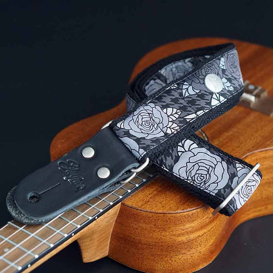 Retro Ukulelengurt - Wildrose - 38 mm (schwarz-silber)