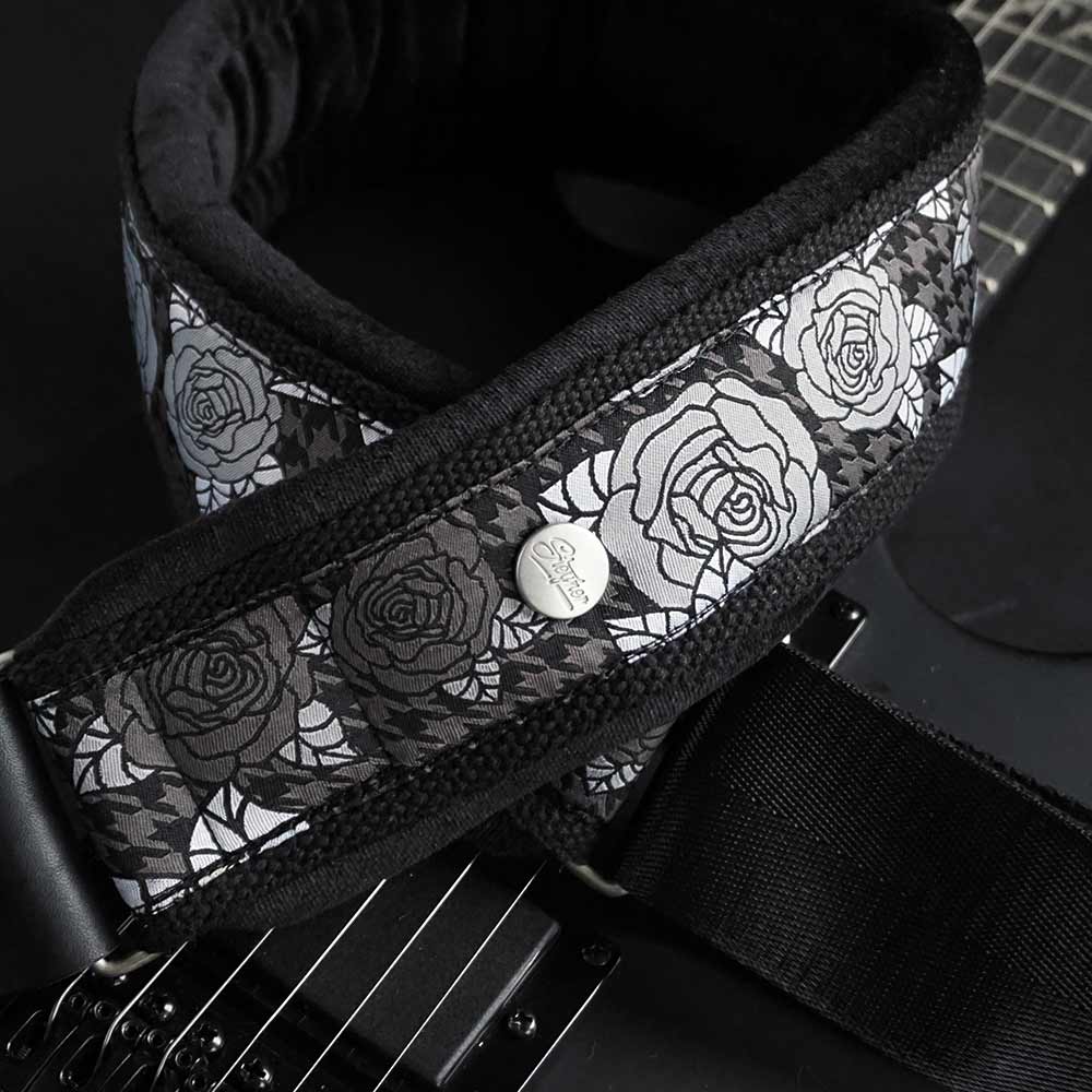 Padded Guitar Strap Black - Wildrose (Silver-Black)