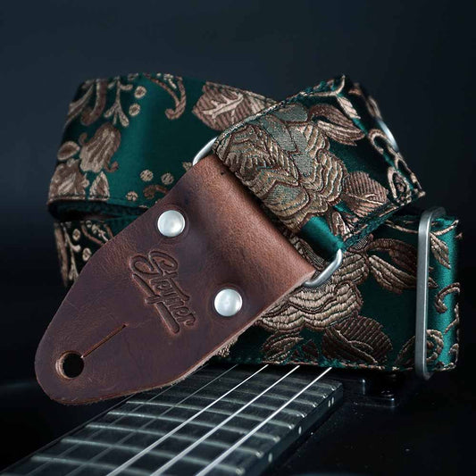 Guitar Strap Green- Luxury Rose Green