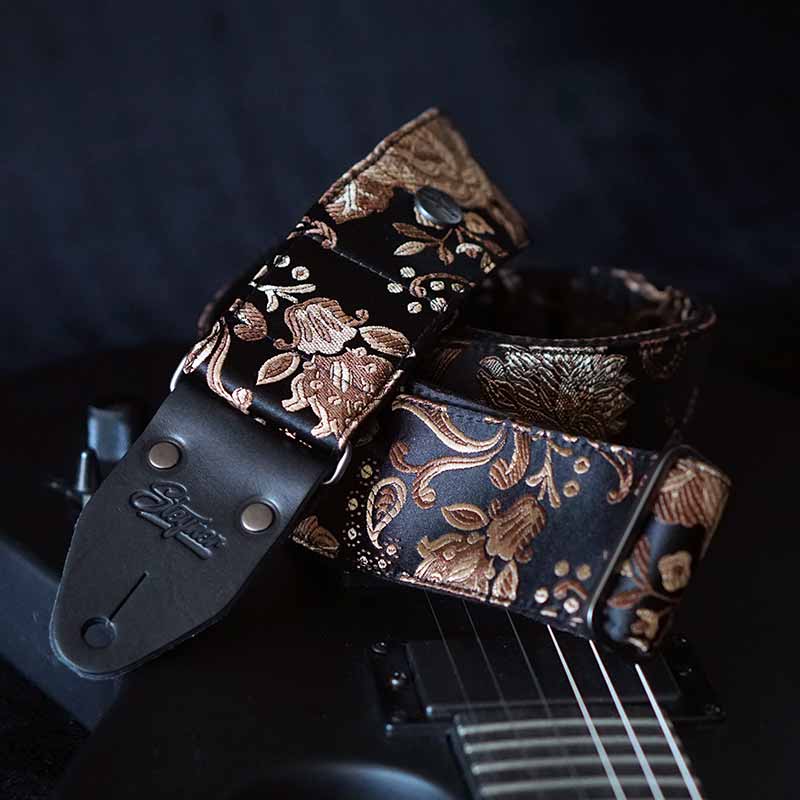 Guitar strap black - Luxury Rose Black 50 mm (black-gunmetal)