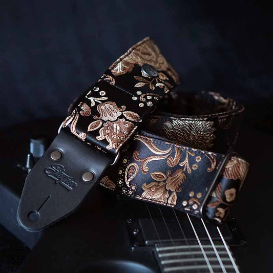 Gitarrengurt schwarz - Luxury Rose Black 50 mm (schwarz-gunmetall)