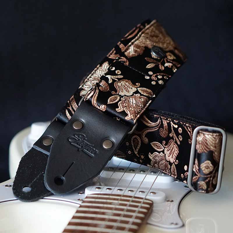 Gitarrengurt schwarz - Luxury Rose Black 50 mm (schwarz-gunmetall)