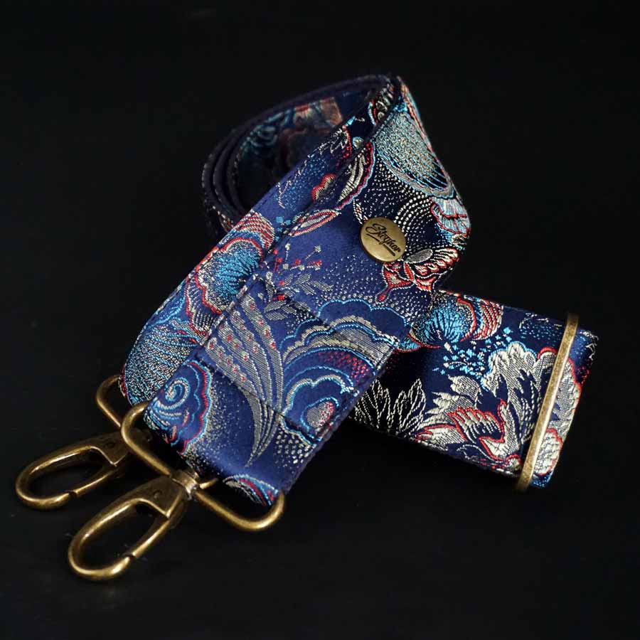 Colorful bag strap with "wild rose" carabiner