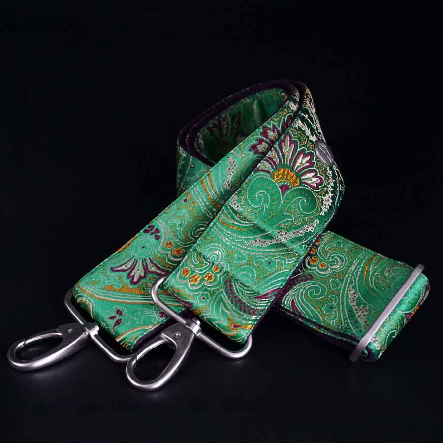 Colorful bag strap with "wild rose" carabiner