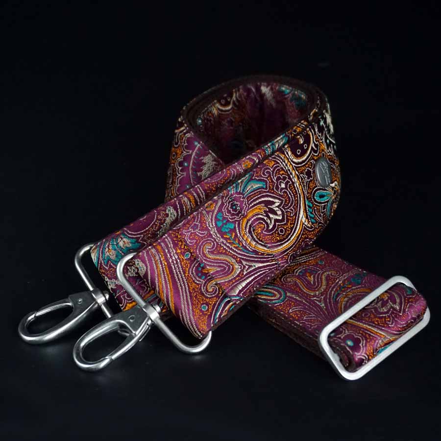 Colorful bag strap with "wild rose" carabiner