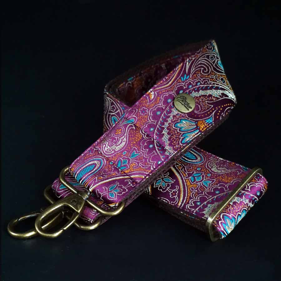 Colorful bag strap with "wild rose" carabiner