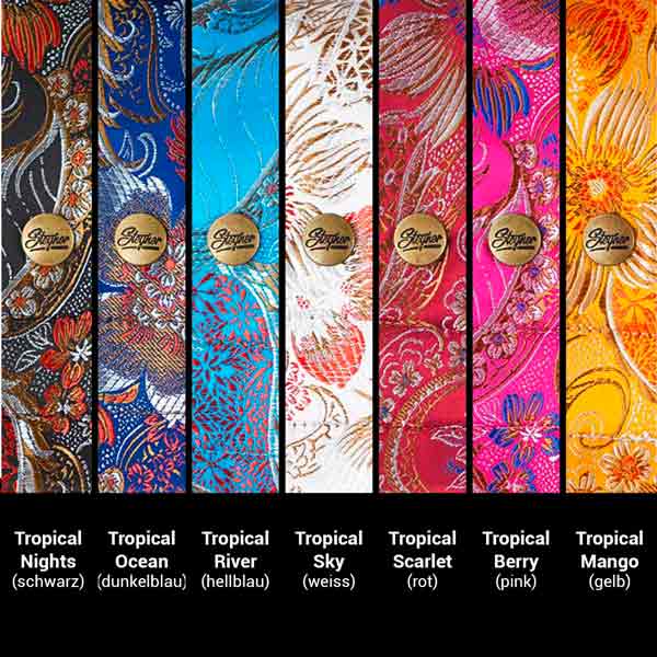 Bunte Bassgurt Designs mit Blumen in verschiedenen Farben