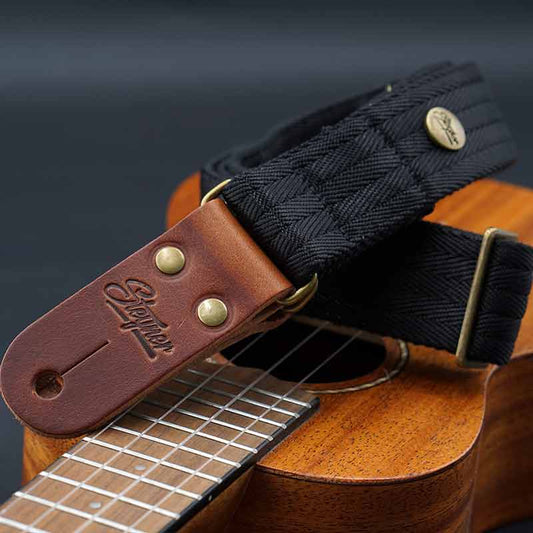 Nylon Ukulele Strap Heavy Hakon - 38 mm (Black-Brass)